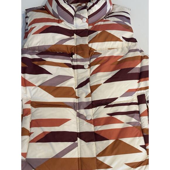 Prana Women’s Med Puffer Vest Hellebore Rose Hip Geo Duck Down Winter Fall Chic - Picture 2 of 9